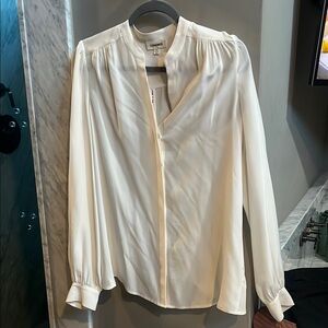 L'AGENCE Cream Puff Sleeve Blouse with Mandarin Collar
